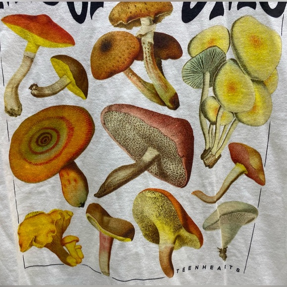 Teen Hearts Hallucinogenic Mushrooms Ivory Color Men’s Short Sleeve Size Medium - Picture 8 of 13